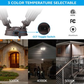 LEONLITE 3CCT Dusk to Dawn LED Security Lights, Adjustable Dual-Head Flood Light Outdoor with Photocell, 3000K/4000K/5000K Selectable, 25W(200W Equiv.), Wet Location, Aluminum, ETL Listed, Bronze