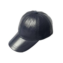 100% Real Genuine Lambskin Leather Baseball Cap Hat Sports Visor (Light Grey) (Deep Blue)