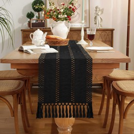 Boho Table Runner Farmhouse Table Runner 72 Inches Long Rustic Coffee Table Runners Cotton Macrame Spring Table Runners with Tassel for Wedding Bridal Shower Kitchen Dining Room Table Home Decor Black