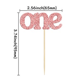 24 piezas de decoración para magdalenas de primer cumpleaños con purpurina, 1 palillo para cupcakes, baby shower, 1 cumpleaños, decoración para tartas, suministros para fiestas, color oro rosa