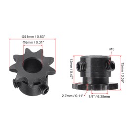 sourcing map 9 Tooth Roller Sprocket B Type, #25 Chain, Single Strand 1/4" Pitch, 8mm Bore Black Oxide C45 Carbon Steel with Set Screws for ISO 04C