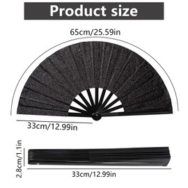 Pack of 2 Large Foldable Silk Hand Fans, Black Folding Fan, Folding Hand Fan, Chinese Fan for Tai Chi, Dance, Party, Wedding Gifts, DIY Decoration, Home Decorations