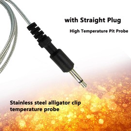 Stainless Steel Alligator Clip Temperature Probe 6 Foot Pit Probe with Straight Plug High Temperature Control for dynaq ultraq partyq digiq cyberq Controls