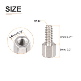 DTGN 4#-40x5x8mm (DxHLxML) - Latón Hexagonal Separador - 100 Paquete - Bueno para Electrónica Máquina - Macho a Hembra Espaciador Tornillo Tuercas - Plata