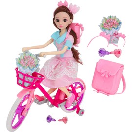 Toyland® 30cm Fashion Doll On Bicycle Playset - Includes Backpack, Rings & Headbands (Poppy's Playtime)