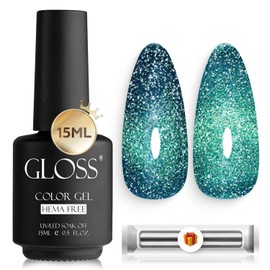GLOSS Cat Eye Gel Nail Polish | Teal 15ml Hema-Free Holographic Glitter gel Varnish, Shimmering Emerald Magnetic Nail Polish, Art Manicure DIY Home, Gifts for Woman
