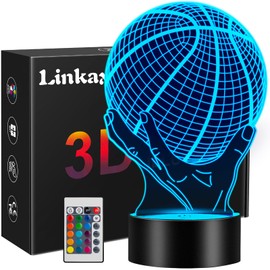 Linkax Basketball Gifts for Boys, Children and Girls, Basketball Gifts for Boys, 3D Night Light Children’s Optical Illusion Lamp, 16 Colours Changing Birthday Gifts, Children's Room Decoration
