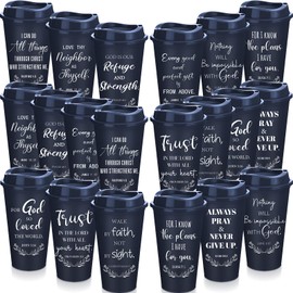 Skylety 40 Pack Christian Gifts 16oz Bible Verse Tumbler Bulk Plastic Coffee Cups with Lids for Men Women Inspirational Religious Church Gifts for School Independence Day Party Favor (Blue)