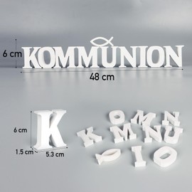 MEJOSER Wooden Communion Decoration Table Decoration 48 x 6 cm Fish Lettering White First Communion Boy Girl Decorative Table