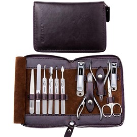Kit de Uñas, Kit de Manicura FAMILIFE, Kit de Uñas Profesional, Kit de Herramientas de Uñas de Acero Inoxidable 11 en 1, Kit de Belleza con Púrpura Oscuro Cuidado de Los Pies