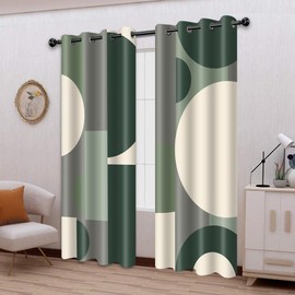 AHBEWIN - Cortinas opacas abstractas de color verde salvia, con círculos geométricos modernos, color gris y beige de mediados de siglo, estética minimalista, ojales vintage, cortinas de ventana para