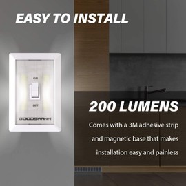 GOODSMANN LED Night Light Wall Light Emergency Lights Switch Cordless Portable Closet Light Multi-Use Self-Stick Battery Operated Night Wall Light, 4 Pack 9924-0011-12