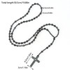 OEMOO Rosary Beads Catholic, 6mm Larvikite Beads Hematite Cross Pendant