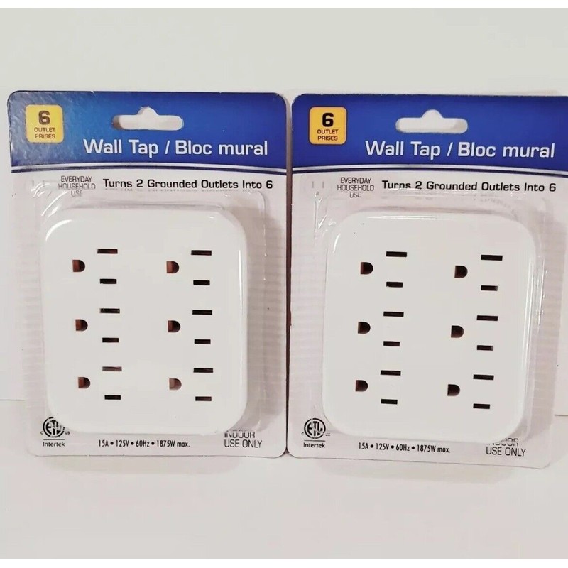 intertek 6 Outlet Wall Outlet Adapter Multi Plug Power Splitters