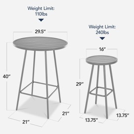 Best Choice Products 3-Piece Patio Dining Set, Bar Height, Outdoor Bistro Set, Outdoor Round Bar Table w/ 2 Bar Stools, Steel - Gray
