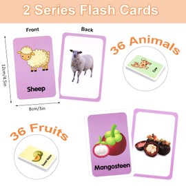 Flash Cards for Toddlers 72 PCS - funvce Animals and Fruits Baby Cards for 1-6 Year Olds Preschool Learning Toys, Kids Picture Card for Object Recognition, Alphabet, Reading and Spelling