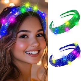 Woeoe Sequin Light Up Headbands Royal Blue Wide Headband Sparkle Hair Accessories for Women