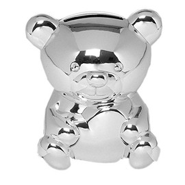 QUALITY SILVER PLATED BEAR MONEY BOX CHRISTENING GIFT NEW & BOXED