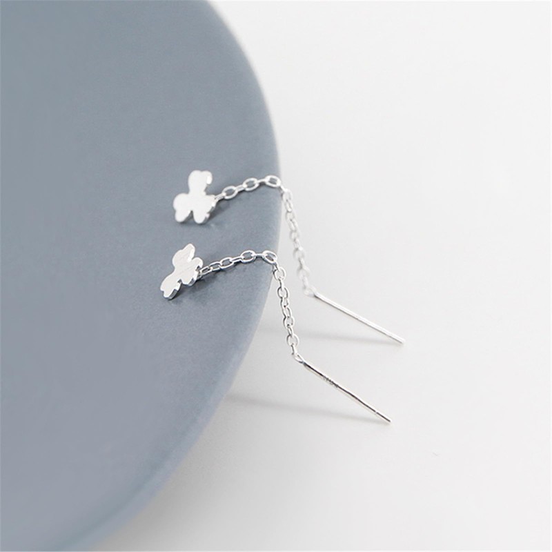 Sterling Silver Pull Through Clover Shamrock Threader Dangle Earrings