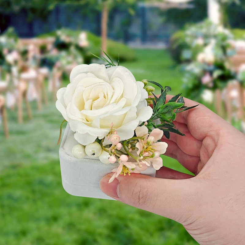 Verichy Ring Box Wedding Day Ring Holder White Square Bridal