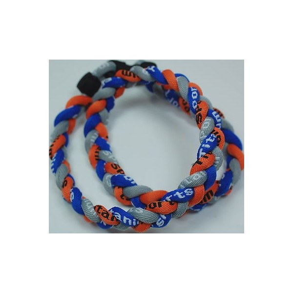 24" Royal Blue Orange Gray Titanium Sports Tornado Necklace w/ Case