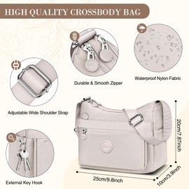 HUANLANG Nylon Crossbody Bags for Women Large Lightweight Travel Purse Waterproof Multi Pocket Shoulder Bag