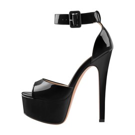 MissHeel Women's Stiletto High Heeled Peep Toe Court Shoes Buckle Strappy Fashion Mary Jane Platform Pumps Black Heel Size 4