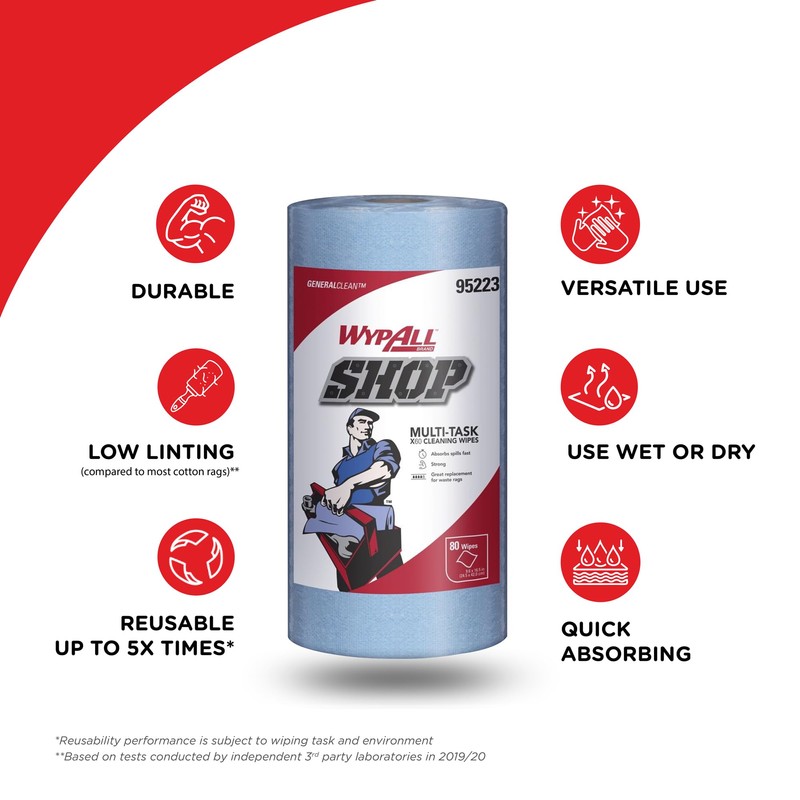 WYPALL® SHOP, Strong and Absorbent Multi-Purpose Reusable Cleaning Wipes, Blue