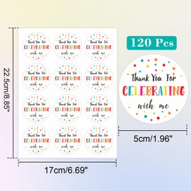 Anwyll 120Pcs Thank You Stickers - 2'' Thank You for Celebrating with Me Stickers Colorful Dot Thank You Birthday Party Favor Sticker Self Adhesive Thank You Seal Label Sticker for Gift Wedding Grad