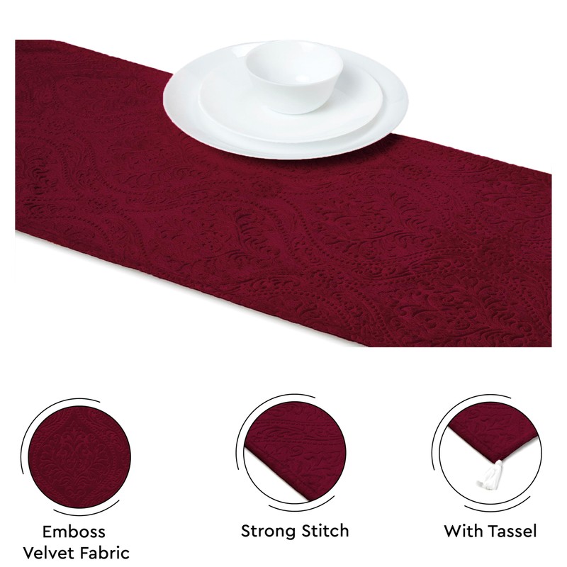 Encasa Dining Table Runner | Embossed Velvet | 32x150 cm