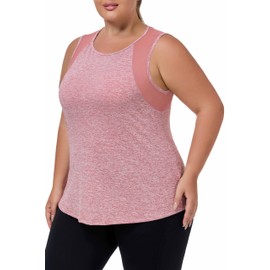 MTICFMY Plus Size Workout Tank Tops for Women, Summer Gym Long Sleeveless Shirts Loose Fit, Red Running Yoga Tunic Activewear with Mesh 2X