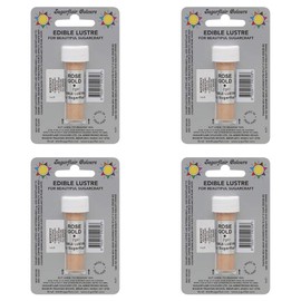 Sugarflair Rose Gold Edible Lustre Dust, Add a Lustrous Shine to Cakes or Decorations. Brush On or Add Rejuvenator to Create Eye-Catching Edible Paint, Gives Shine to Your Bakes - 2g (Pack of 4)