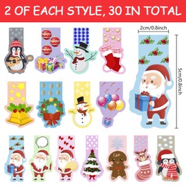 Pack of 30 Christmas Bookmarks Children, Magnetic Bookmarks, Colourful, Christmas Gifts, Magnetic Markings, Santa Snowman Page Clips, Markers, Bookmark Clips for Children, Students (C)