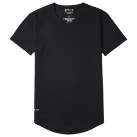 BYLT Mens Drop-Cut V-Neck Men's T Shirt – Plain Tshirts for Men, Drop Cut Casual Tee – Soft Polyester, Cotton, and Spandex Blend – Moisture Wicking, Wrinkle Resistant, Stretch Fit, Black, Small