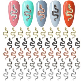 50pcs Metal Snake Nail Charms 3D Alloy Snake Nail Charms Gold Silver Rose Gold Wave Snake Nail Jewelry Retro Exquisite Snake Design for Women Girls Acrylic Nails Manicure…