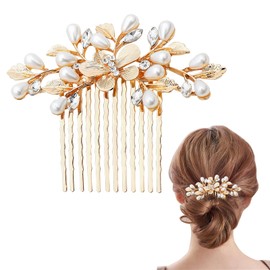 1 Pcs Bride Wedding Bridal Hairpin Comb Pearl, Gold Bridal Side Comb U Shape Leaf Hair Clip, Elegant Wedding Hair Accessories, Pearl Combs Headpiece Vintage Bride Accessories