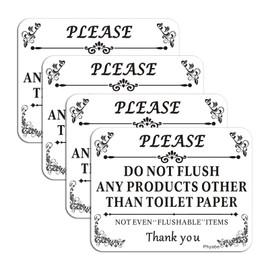 Phyabe 4 PCS Do Not Flush Any Products Other Than Toilet Paper Sign, 5” x 4” Thick Acrylic Self-Adhesive Sign, Ideal for Restaurants, Bars, Hotels, and Airbnb, Easy to Install