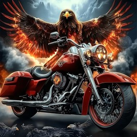 MXJSUA Eagle Diamond Painting Kits for Adults, Motorcycle 5D Diamond Art Kits for Beginners, DIY Full Round Drill Picture with Diamond for Home Wall Decor, 30x30cm