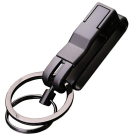 PR-ZB8782 Double Ring Keychain, Keyring, Belt, Loop, Carabiner, Hook, Fashion Design, Men's, Men, Keys, Stylish, Accessories, Metal, Black