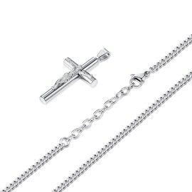 LUCKY2+7 Cross Necklace for Men, Silver Stainless Steel Mens Jesus Cross Pendant Adjustable Chain