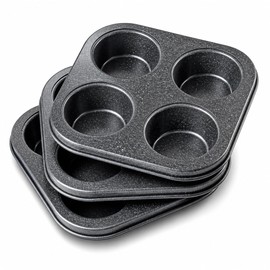 Barlket 4-Cup Muffin Pan, Total 12 Cups Muffin Tin Nonstick Granite Coating Carbon Steel Cupcake Pan Set, for Air Fryer Small Oven Baking, Easy Release, Nests Flat for Storage, 3-Pack