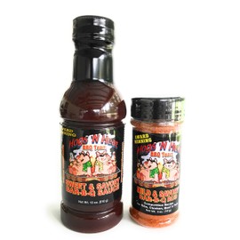 Hogs ‘N Heat Sweet & Savory Bar-B-Q Sauce (18 Ounce Bottle) and Mild & Savory Rub (5 Ounce Shaker) with Award Winning Competition Recipe-Great BBQ Combo--Flavor/Spices for Grill, Smoker, Camping
