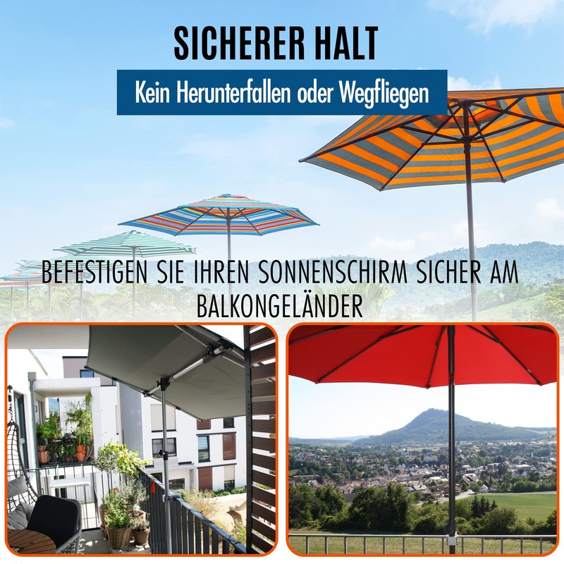 KD-TECH Stabiler Sonnenschirmhalter - Sonnenschirmständer für Balkon eckige Geländer -