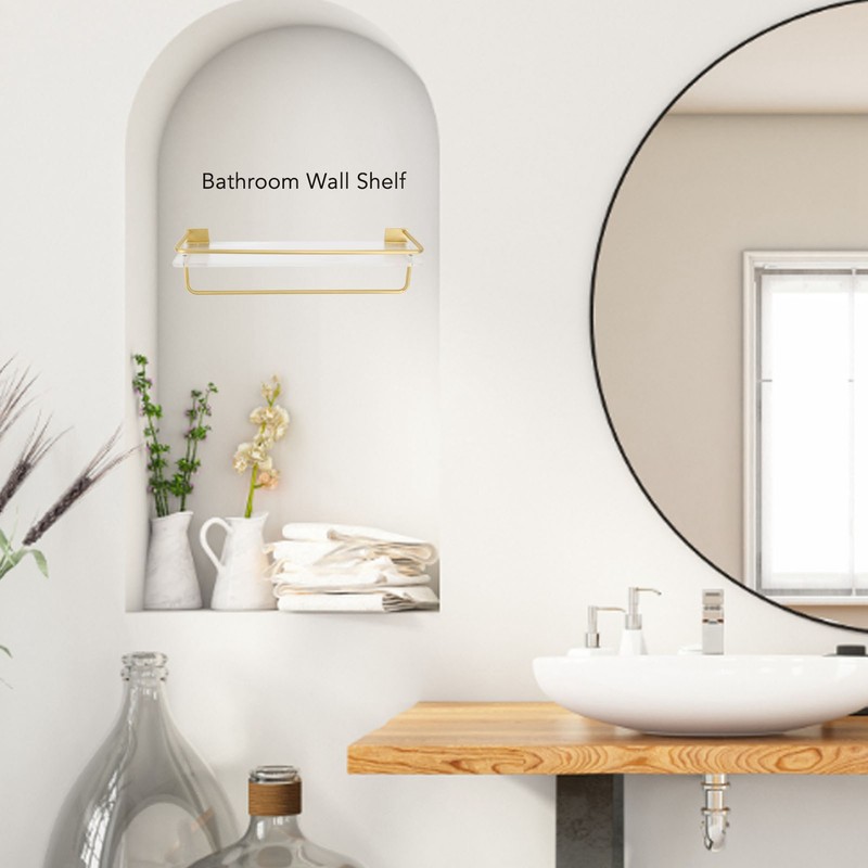 Bathroom Wall Shelf Space Aluminum and Acrylic Rustproof Punch Free