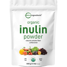 Micro Ingredients Organic Inulin FOS Fiber Powder, 1.1 lb | Quick Water-Soluble Prebiotic | Natural Unflavored Fiber for Yogurt, Smoothies, & Drinks | Vegan Friendly, Dissolves Clear, Non-GMO