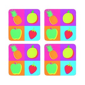 KitchenCraft Fruit Cork Backed Drinks Coasters, Set of 4, Multi-Colour
