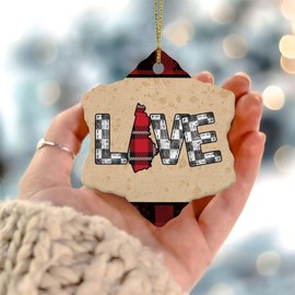 Christmas Ornaments 2024 Love Kentucky Keepsake Gift US State Silhouettes Buffalo Plaid Souvenir Collectible Gift for Xmas Party Decorations Ceramic Circle 3" White