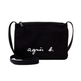 agnes b. GO03-07 Sacoche Shoulder Bag, Genuine Cotton, Canvas, Black