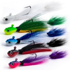 Goture 5pcs Bucktail Jigs Saltwater Fishing Jigs - Walleye, Bass, Crappie, Bluefish, Snook, Rockfish, Halibut - 1/4oz, 1/2oz, 1oz, 2oz