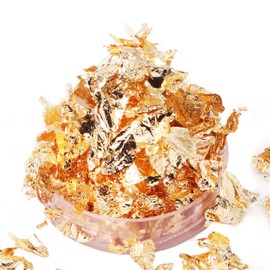 Gilding Foil Flakes for Resin,YUGDRUZY 18 g Metallic Foil Leaf Schabin Flakes with 2 Finger Cots and Tweezers,Imitation Metal Gilding Flakes for Painting,Nails Arts,Slime,Home Decor